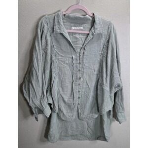 We The Free Free People Sage Cotton Raw Edge Button Tunic Top Small Oversized‎
